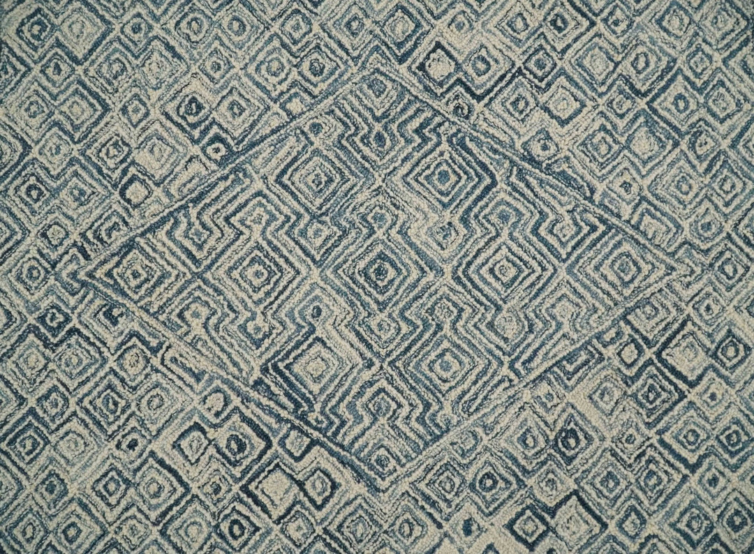 Mid Century Modern Hand Tufted 2x3, 3x5, 5x8, 6x9, 8x10 and 9x12 Woolen Beige and Blue Area Rug | MIR1 - The Rug Decor