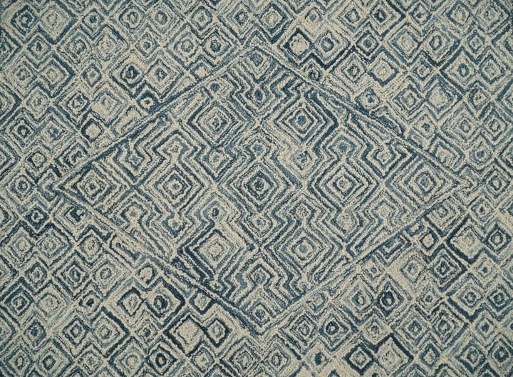 Mid Century Modern Hand Tufted 2x3, 3x5, 5x8, 6x9, 8x10 and 9x12 Woolen Beige and Blue Area Rug | MIR1 - The Rug Decor