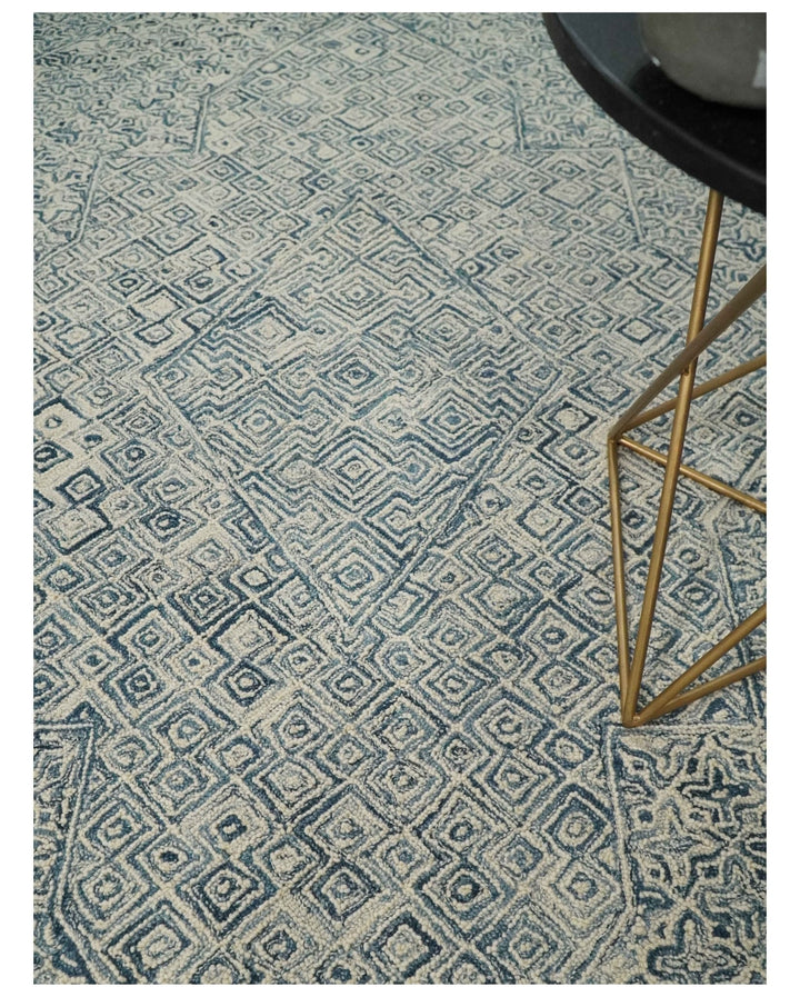 Mid Century Modern Hand Tufted 2x3, 3x5, 5x8, 6x9, 8x10 and 9x12 Woolen Beige and Blue Area Rug | MIR1 - The Rug Decor