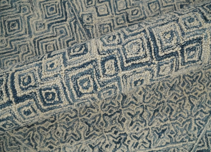 Mid Century Modern Hand Tufted 2x3, 3x5, 5x8, 6x9, 8x10 and 9x12 Woolen Beige and Blue Area Rug | MIR1 - The Rug Decor