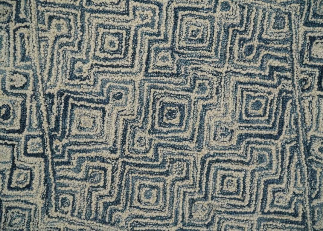 Mid Century Modern Hand Tufted 2x3, 3x5, 5x8, 6x9, 8x10 and 9x12 Woolen Beige and Blue Area Rug | MIR1 - The Rug Decor
