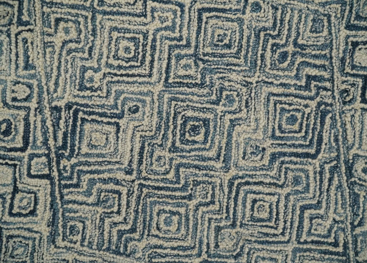 Mid Century Modern Hand Tufted 2x3, 3x5, 5x8, 6x9, 8x10 and 9x12 Woolen Beige and Blue Area Rug | MIR1 - The Rug Decor
