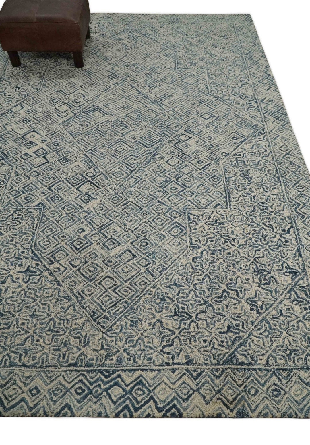 Mid Century Modern Hand Tufted 2x3, 3x5, 5x8, 6x9, 8x10 and 9x12 Woolen Beige and Blue Area Rug | MIR1 - The Rug Decor