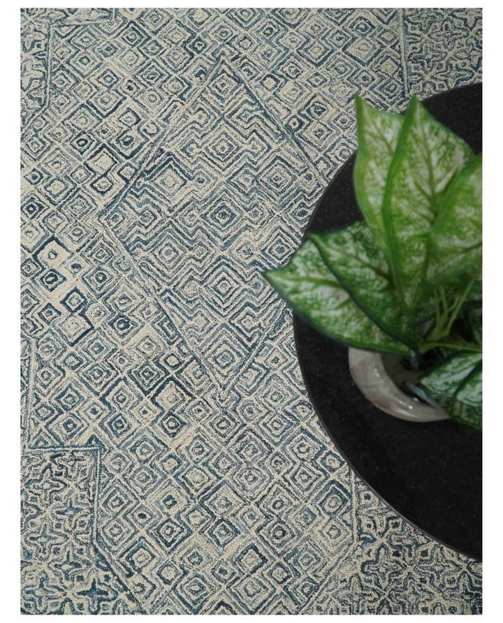 Mid Century Modern Hand Tufted 2x3, 3x5, 5x8, 6x9, 8x10 and 9x12 Woolen Beige and Blue Area Rug | MIR1 - The Rug Decor