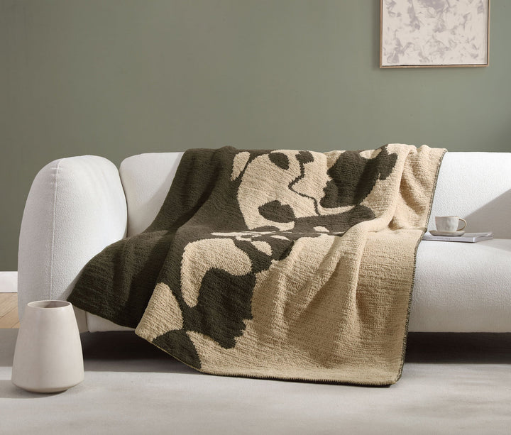 Mocha- Biscotti, Pomegranate- Rose, Black- White Face Print Throw - The Rug Decor