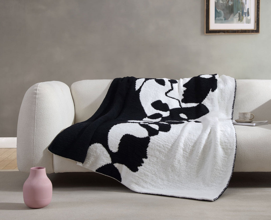 Mocha- Biscotti, Pomegranate- Rose, Black- White Face Print Throw - The Rug Decor