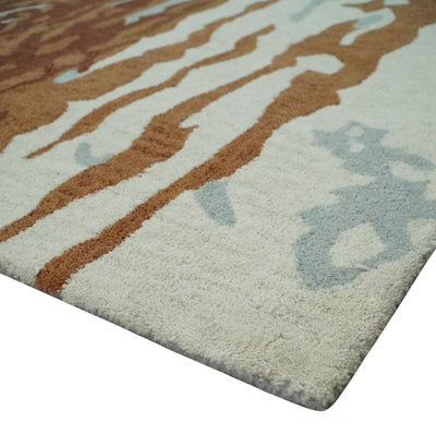 Modern 6x9 Gray, Ivory and Brown Abstract Hand Tufted Wool Area Rug - The Rug Decor