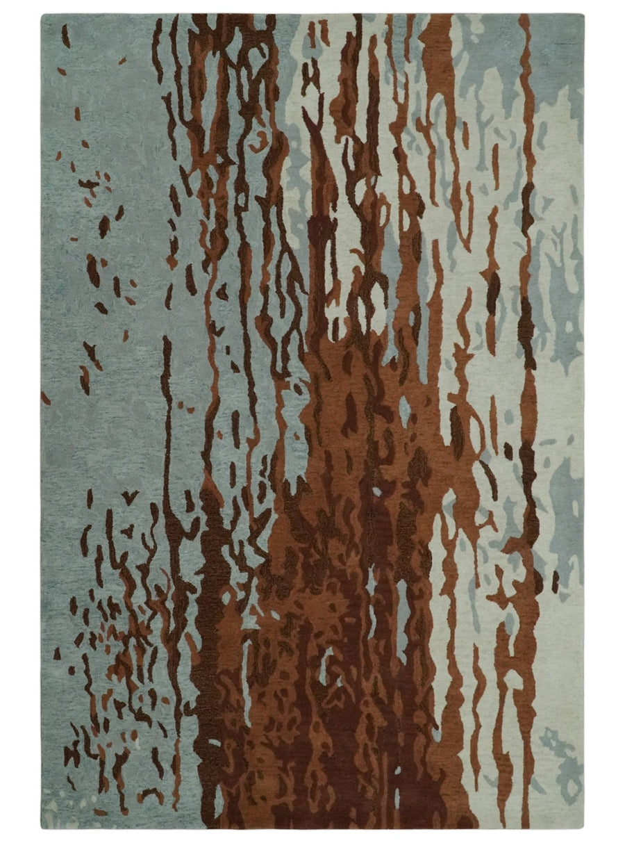 Modern 6x9 Gray, Ivory and Brown Abstract Hand Tufted Wool Area Rug - The Rug Decor