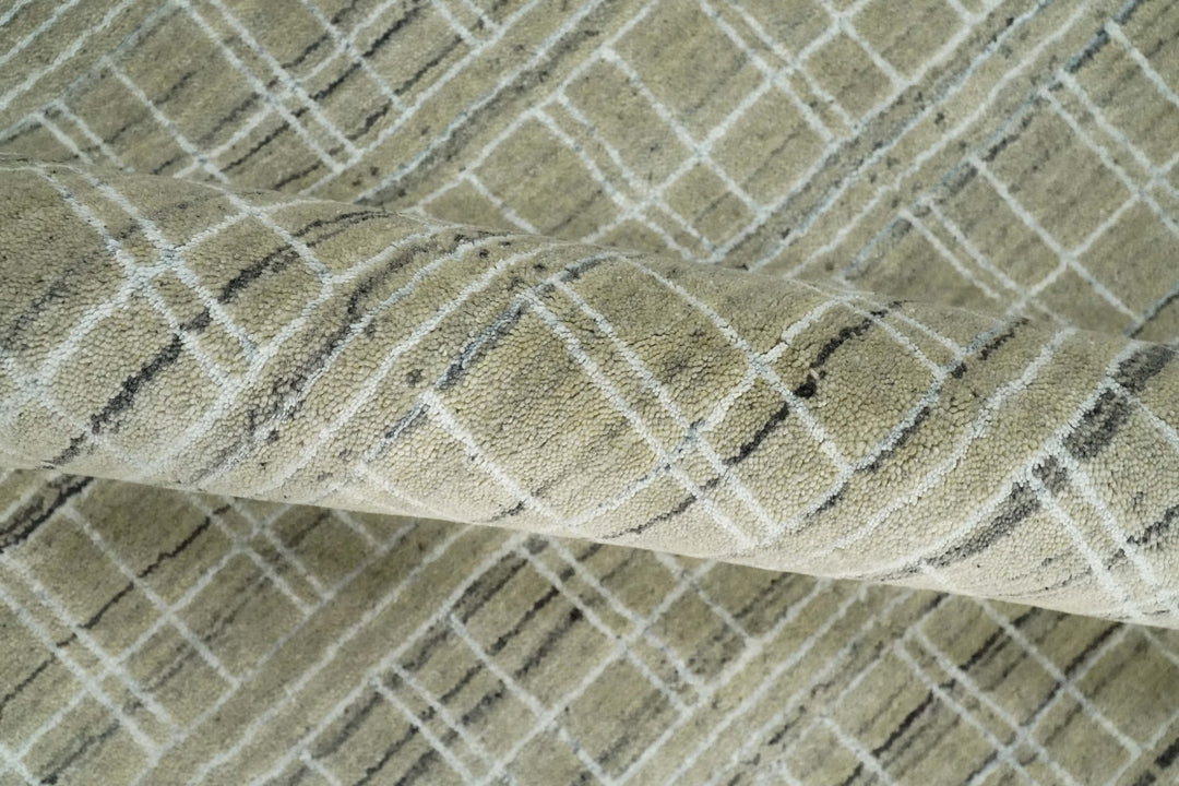 Modern 8x10 Hand Made striped Camel, White and Brown Scandinavian Blended Wool Flatwoven Area Rug | KE33 - The Rug Decor