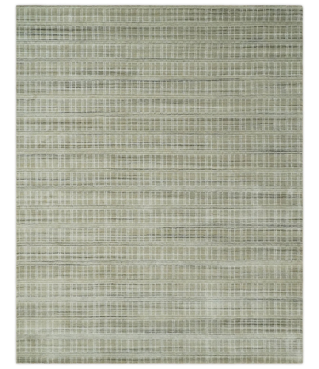 Modern 8x10 Hand Made striped Camel, White and Brown Scandinavian Blended Wool Flatwoven Area Rug | KE33 - The Rug Decor