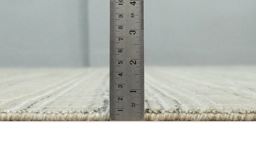 Modern 8x10 Hand Made striped Camel, White and Brown Scandinavian Blended Wool Flatwoven Area Rug | KE33 - The Rug Decor