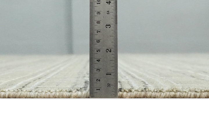 Modern 8x10 Hand Made striped Camel, White and Brown Scandinavian Blended Wool Flatwoven Area Rug | KE33 - The Rug Decor