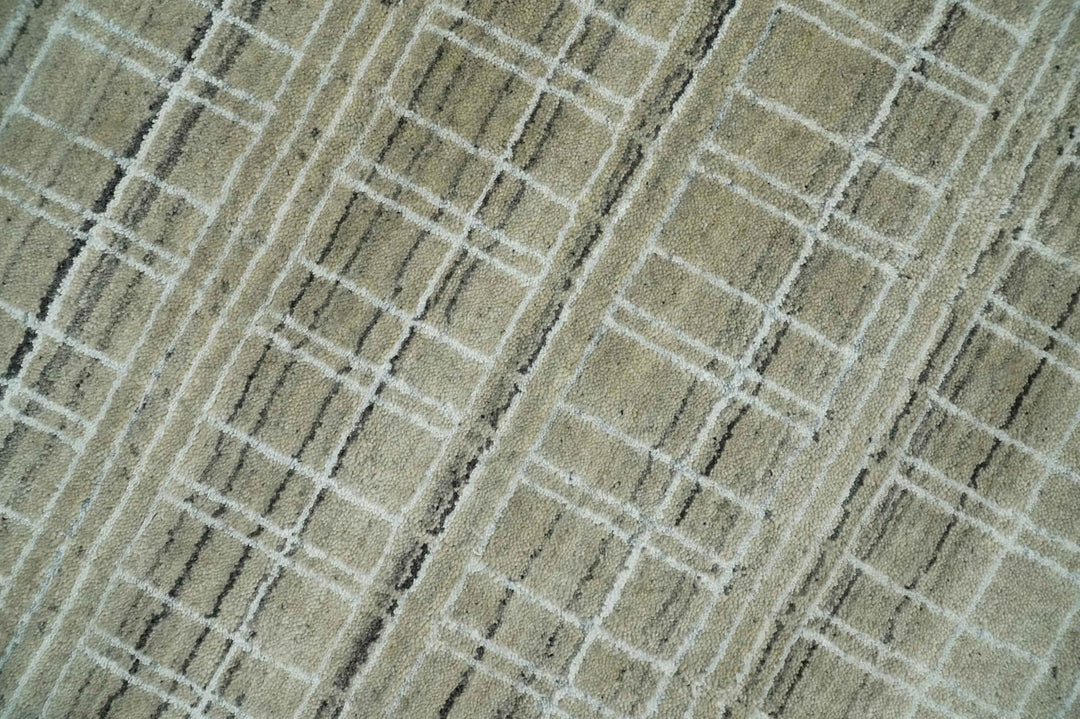 Modern 8x10 Hand Made striped Camel, White and Brown Scandinavian Blended Wool Flatwoven Area Rug | KE33 - The Rug Decor