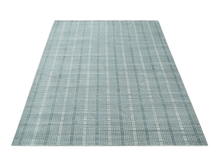 Modern 8x10 Hand Made striped Ivory and Gray Scandinavian Blended Wool Flatwoven Area Rug | KE36 - The Rug Decor