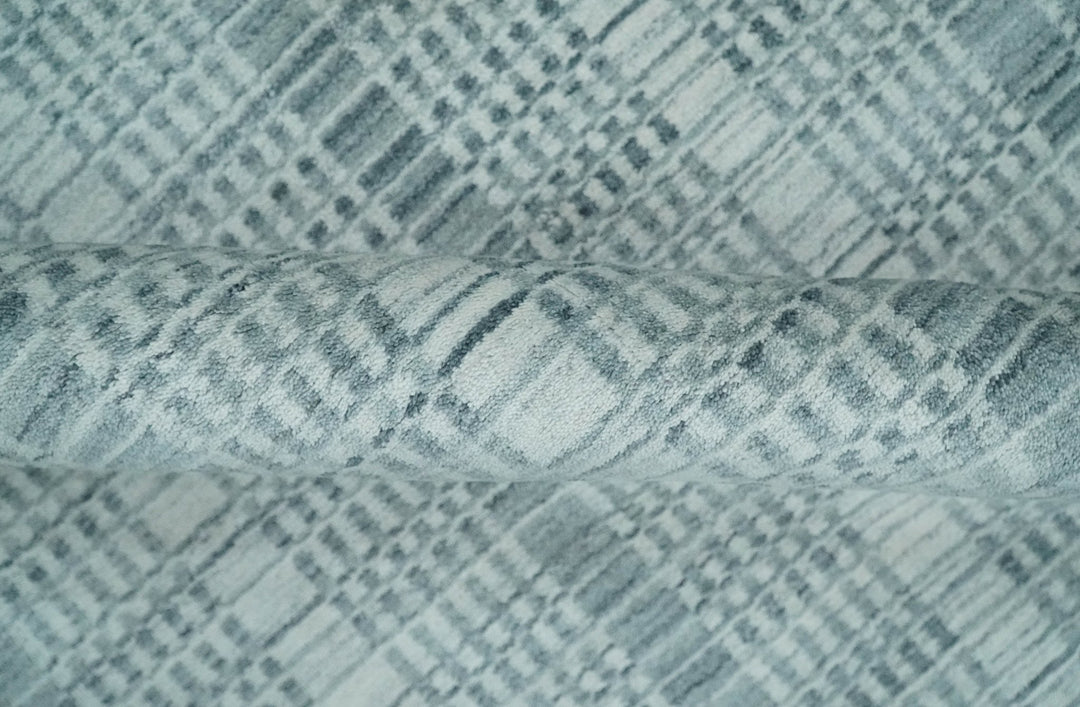 Modern 8x10 Hand Made striped Ivory, silver and Gray Scandinavian Blended Wool Flatwoven Area Rug | KE2 - The Rug Decor