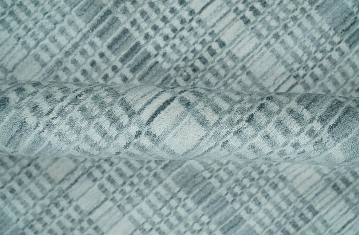 Modern 8x10 Hand Made striped Ivory, silver and Gray Scandinavian Blended Wool Flatwoven Area Rug | KE2 - The Rug Decor