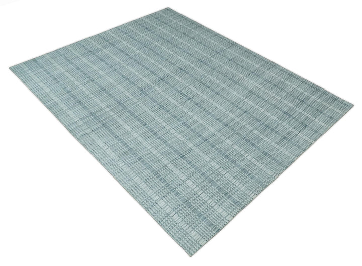 Modern 8x10 Hand Made striped Ivory, silver and Gray Scandinavian Blended Wool Flatwoven Area Rug | KE2 - The Rug Decor