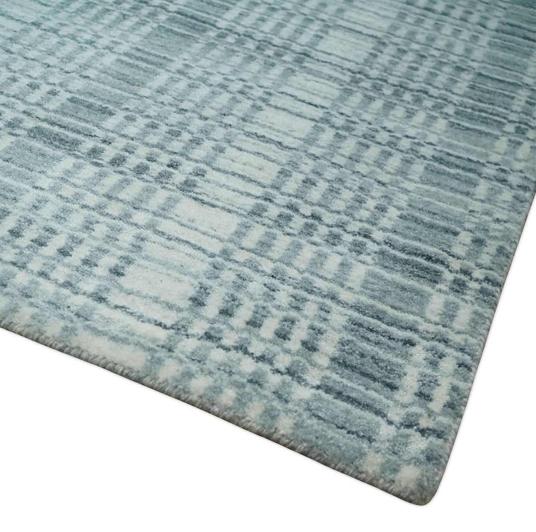Modern 8x10 Hand Made striped Ivory, silver and Gray Scandinavian Blended Wool Flatwoven Area Rug | KE2 - The Rug Decor