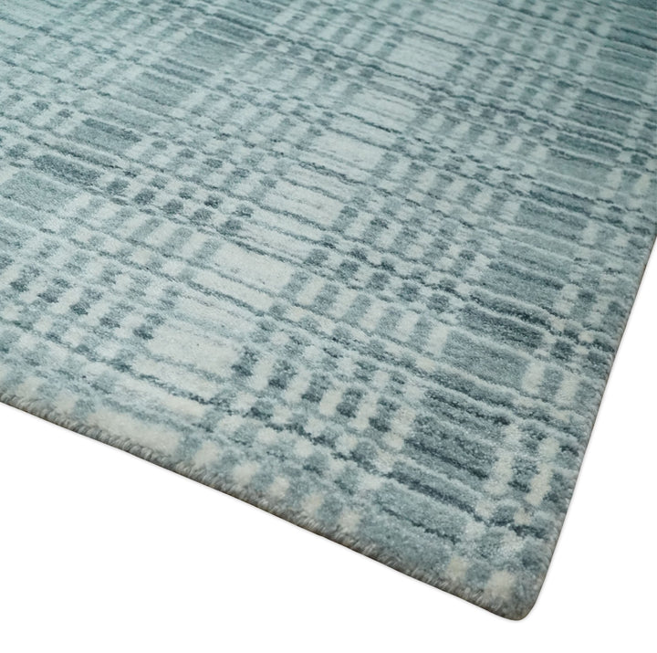 Modern 8x10 Hand Made striped Ivory, silver and Gray Scandinavian Blended Wool Flatwoven Area Rug | KE2 - The Rug Decor