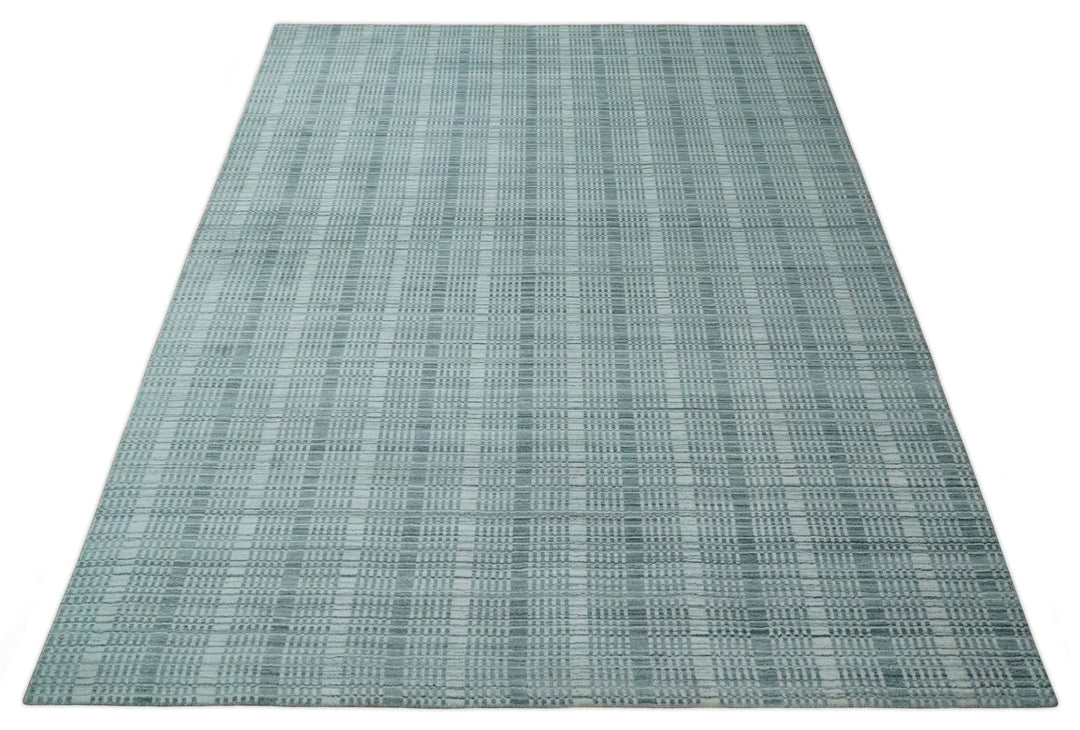 Modern 8x10 Hand Made striped Ivory, silver and Gray Scandinavian Blended Wool Flatwoven Area Rug | KE2 - The Rug Decor