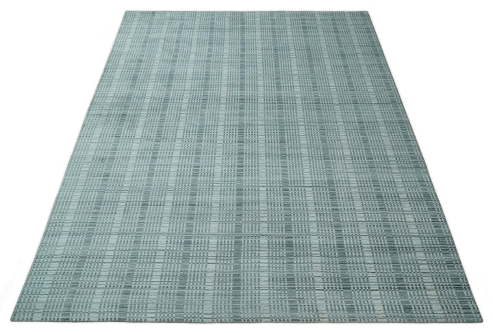 Modern 8x10 Hand Made striped Ivory, silver and Gray Scandinavian Blended Wool Flatwoven Area Rug | KE2 - The Rug Decor