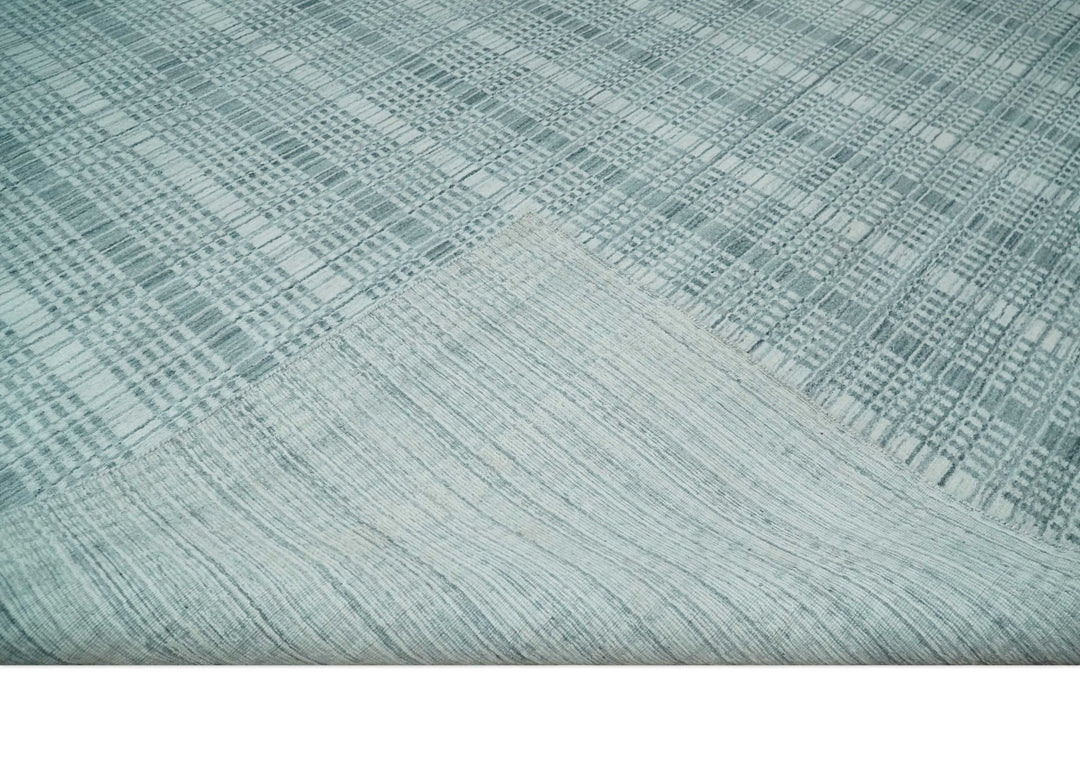 Modern 8x10 Hand Made striped Ivory, silver and Gray Scandinavian Blended Wool Flatwoven Area Rug | KE2 - The Rug Decor
