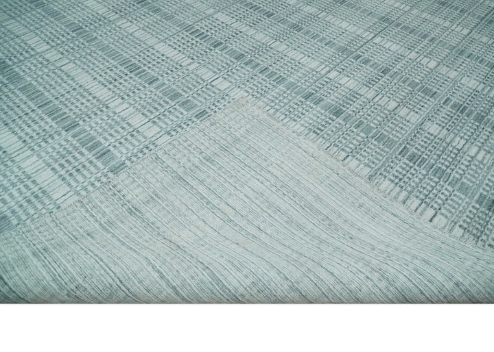 Modern 8x10 Hand Made striped Ivory, silver and Gray Scandinavian Blended Wool Flatwoven Area Rug | KE2 - The Rug Decor