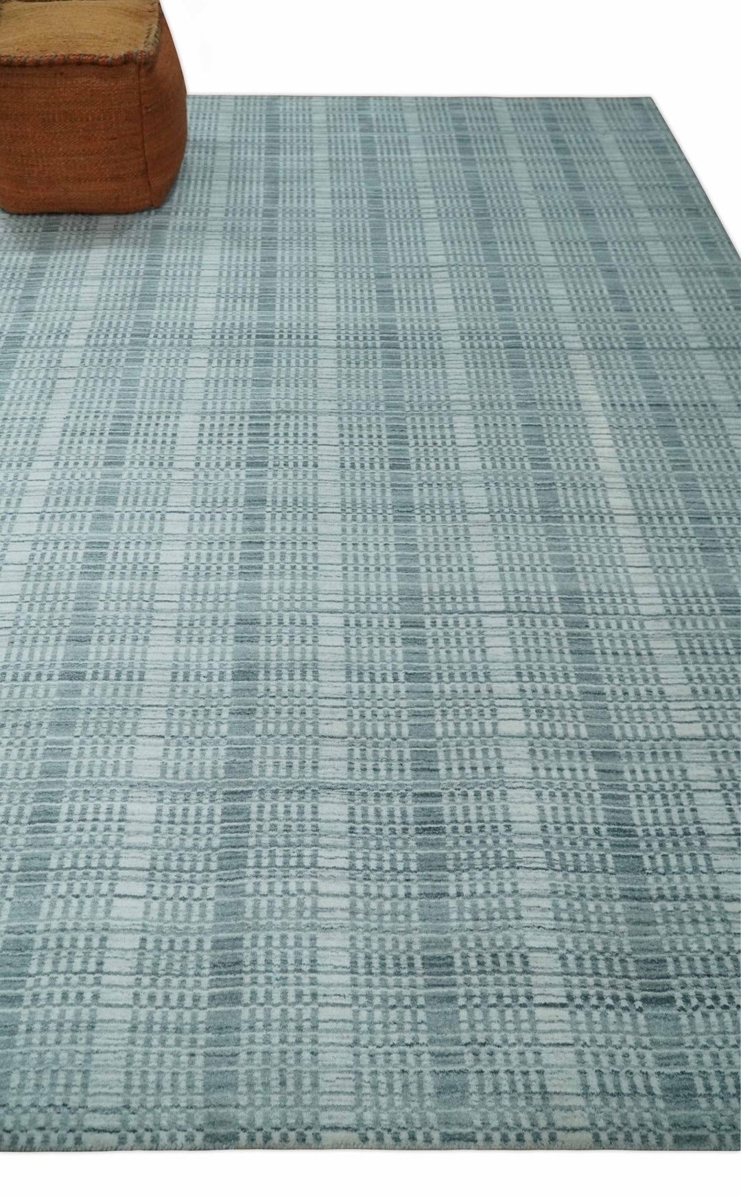 Modern 8x10 Hand Made striped Ivory, silver and Gray Scandinavian Blended Wool Flatwoven Area Rug | KE2 - The Rug Decor