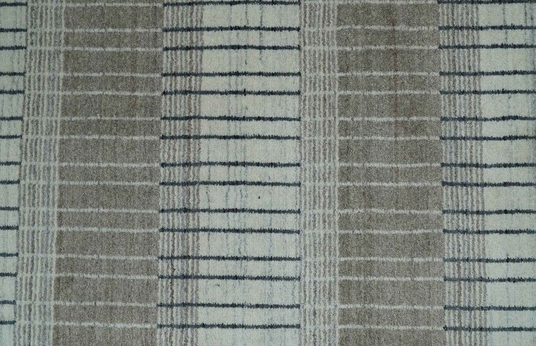 Modern 8x10 Hand Made Stripes Ivory, Black and Brown Scandinavian Blended Wool Flatwoven Area Rug | KE5 - The Rug Decor