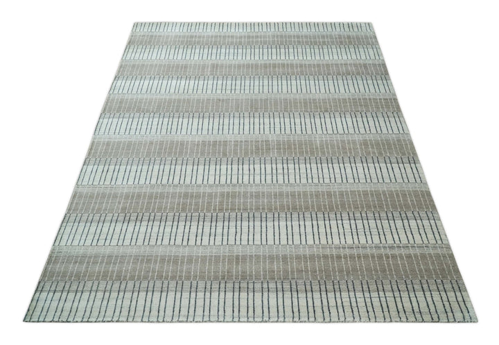 Modern 8x10 Hand Made Stripes Ivory, Black and Brown Scandinavian Blended Wool Flatwoven Area Rug | KE5 - The Rug Decor