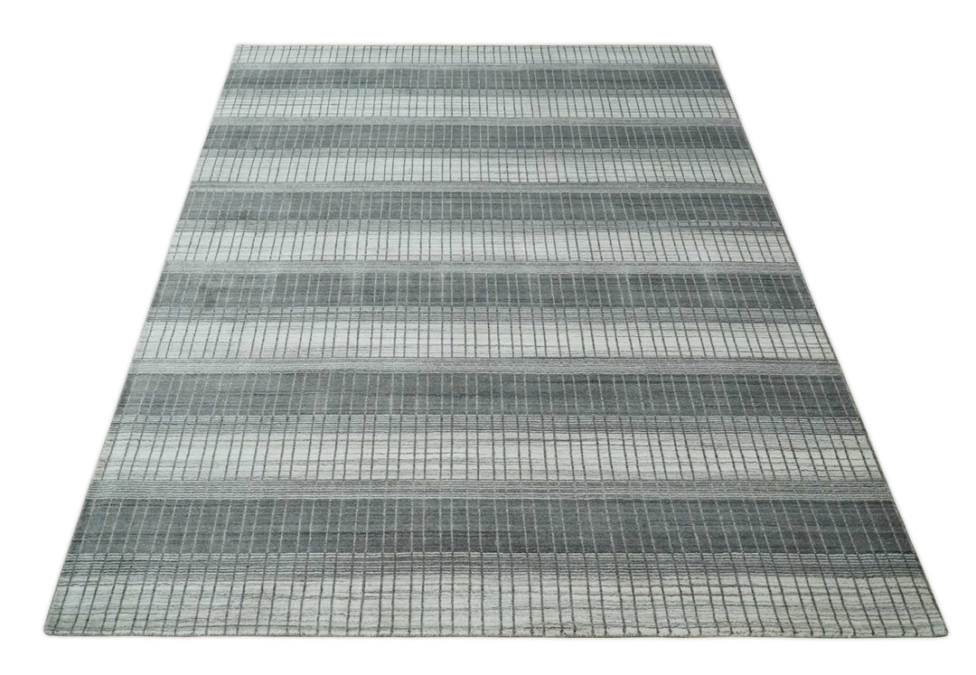 Modern 8x10 Hand Made Stripes Ivory, Gray and Brown Scandinavian Blended Wool Flatwoven Area Rug | KE23 - The Rug Decor