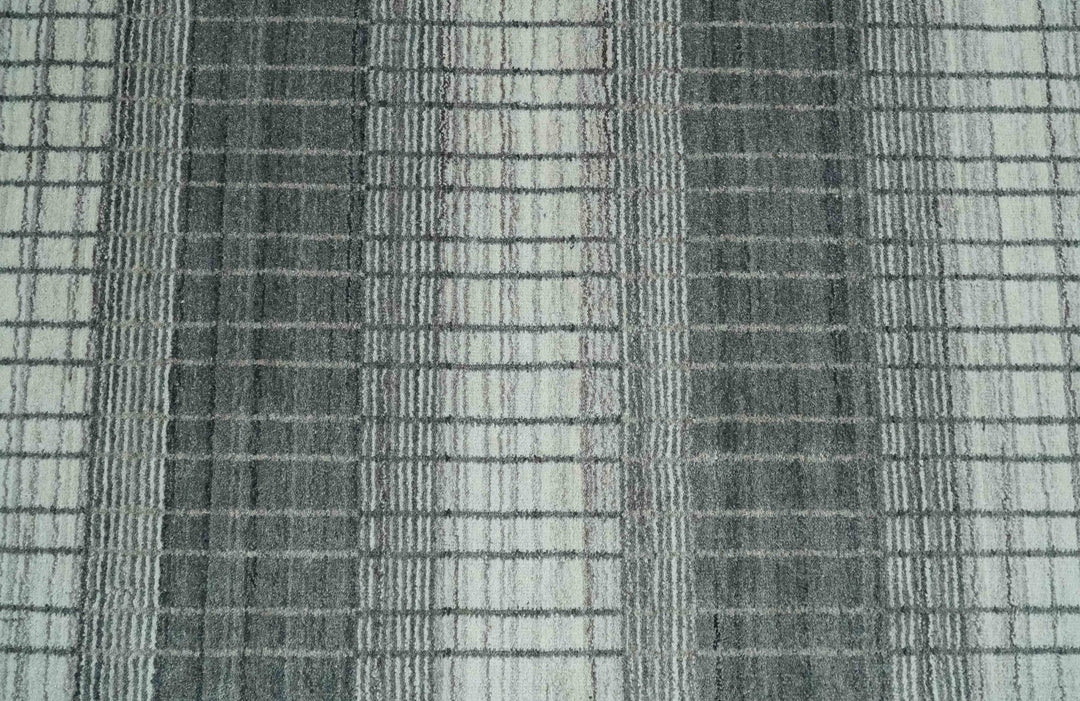 Modern 8x10 Hand Made Stripes Ivory, Gray and Brown Scandinavian Blended Wool Flatwoven Area Rug | KE23 - The Rug Decor