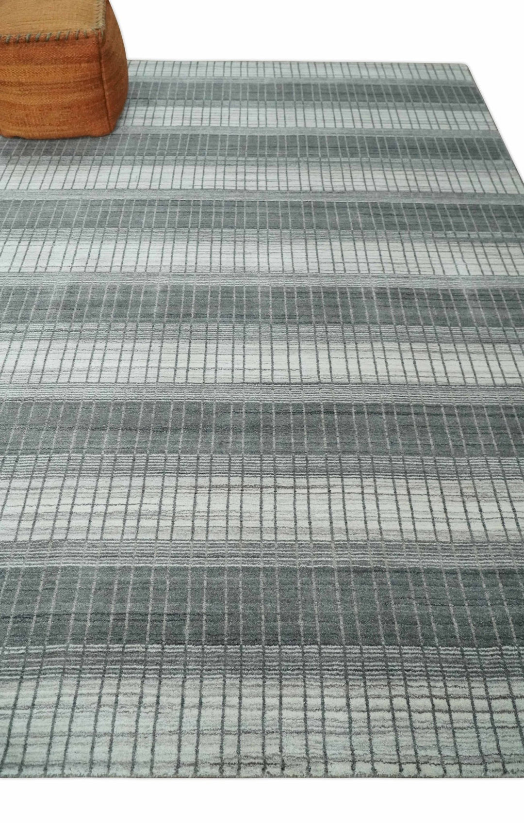 Modern 8x10 Hand Made Stripes Ivory, Gray and Brown Scandinavian Blended Wool Flatwoven Area Rug | KE23 - The Rug Decor