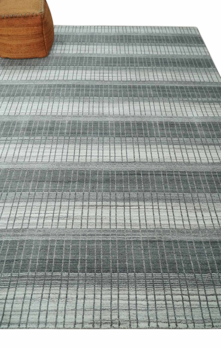 Modern 8x10 Hand Made Stripes Ivory, Gray and Brown Scandinavian Blended Wool Flatwoven Area Rug | KE23 - The Rug Decor