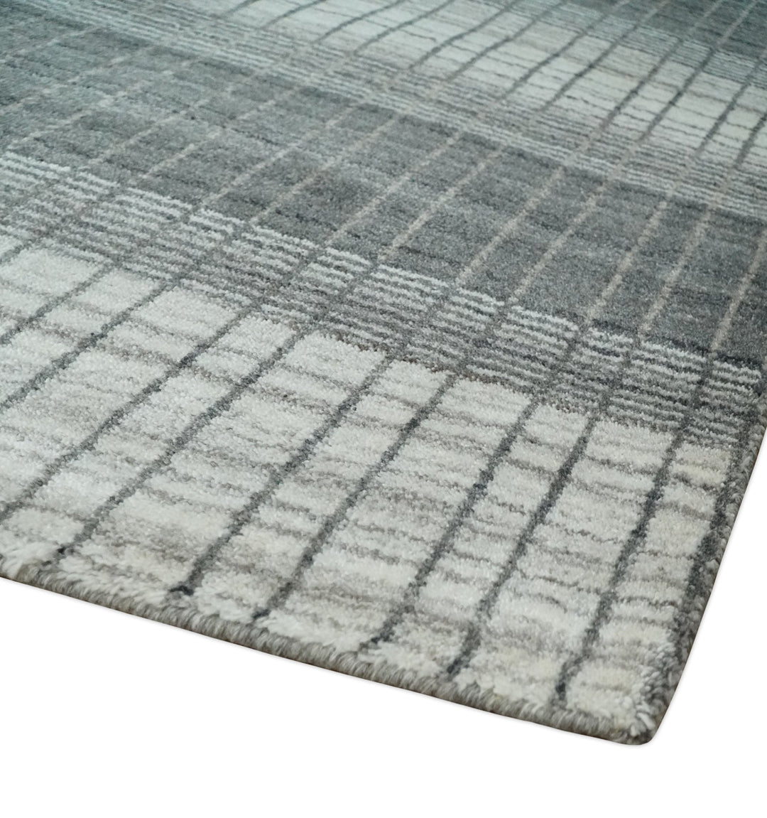 Modern 8x10 Hand Made Stripes Ivory, Gray and Brown Scandinavian Blended Wool Flatwoven Area Rug | KE23 - The Rug Decor