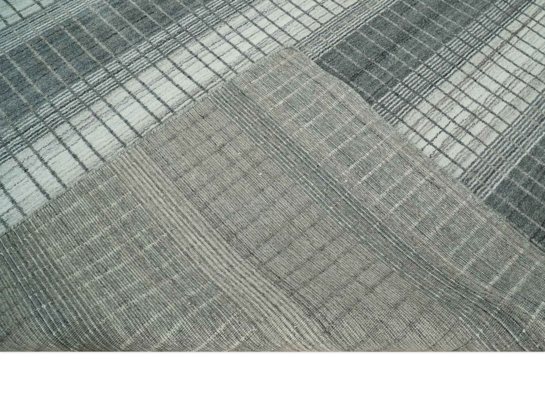 Modern 8x10 Hand Made Stripes Ivory, Gray and Brown Scandinavian Blended Wool Flatwoven Area Rug | KE23 - The Rug Decor