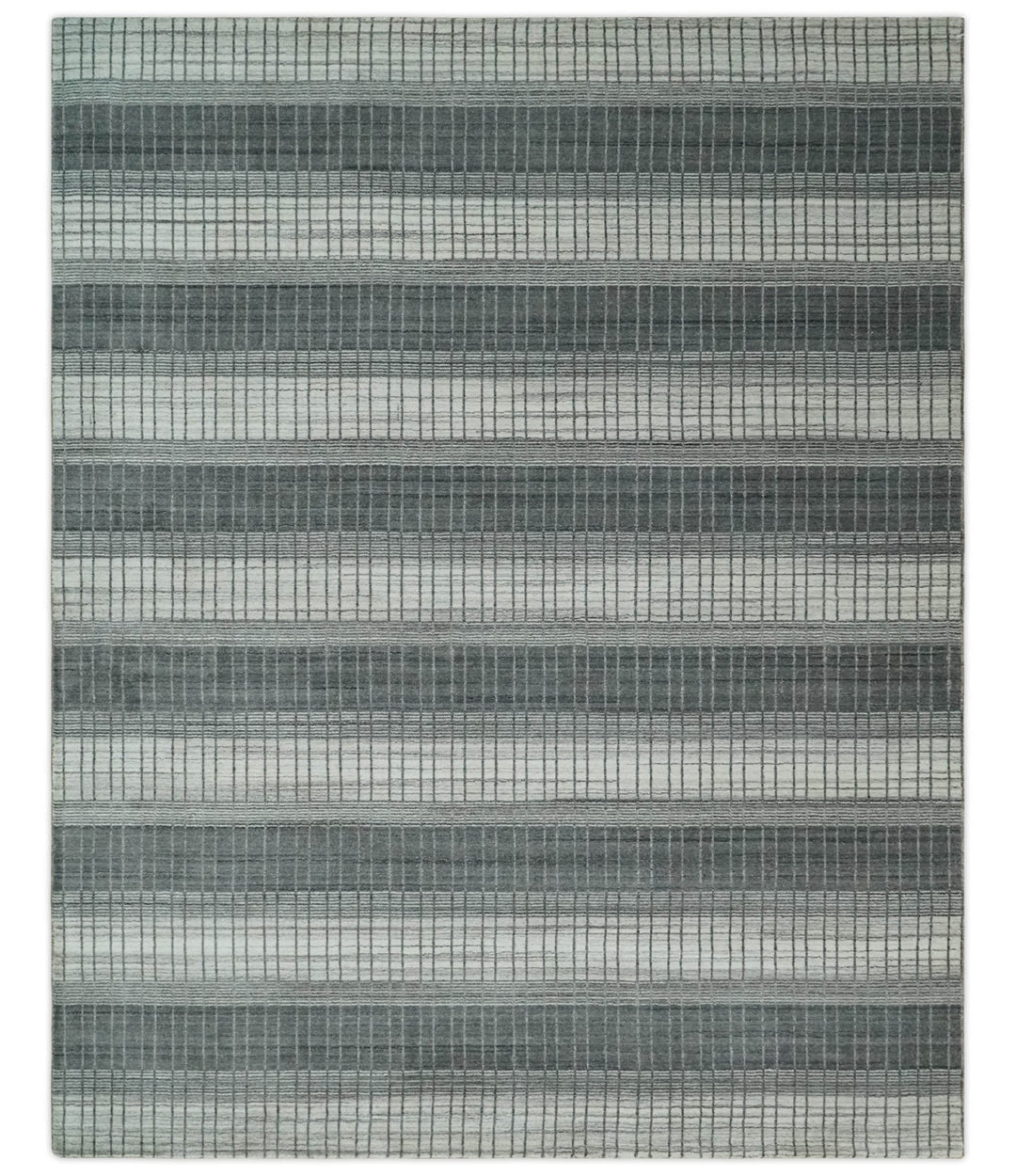 Modern 8x10 Hand Made Stripes Ivory, Gray and Brown Scandinavian Blended Wool Flatwoven Area Rug | KE23 - The Rug Decor