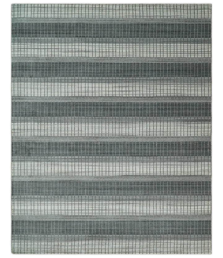 Modern 8x10 Hand Made Stripes Ivory, Gray and Brown Scandinavian Blended Wool Flatwoven Area Rug | KE23 - The Rug Decor