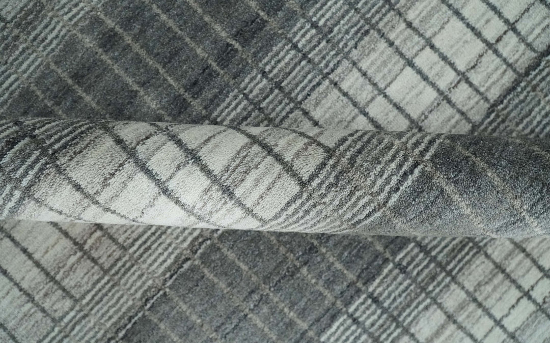 Modern 8x10 Hand Made Stripes Ivory, Gray and Brown Scandinavian Blended Wool Flatwoven Area Rug | KE23 - The Rug Decor