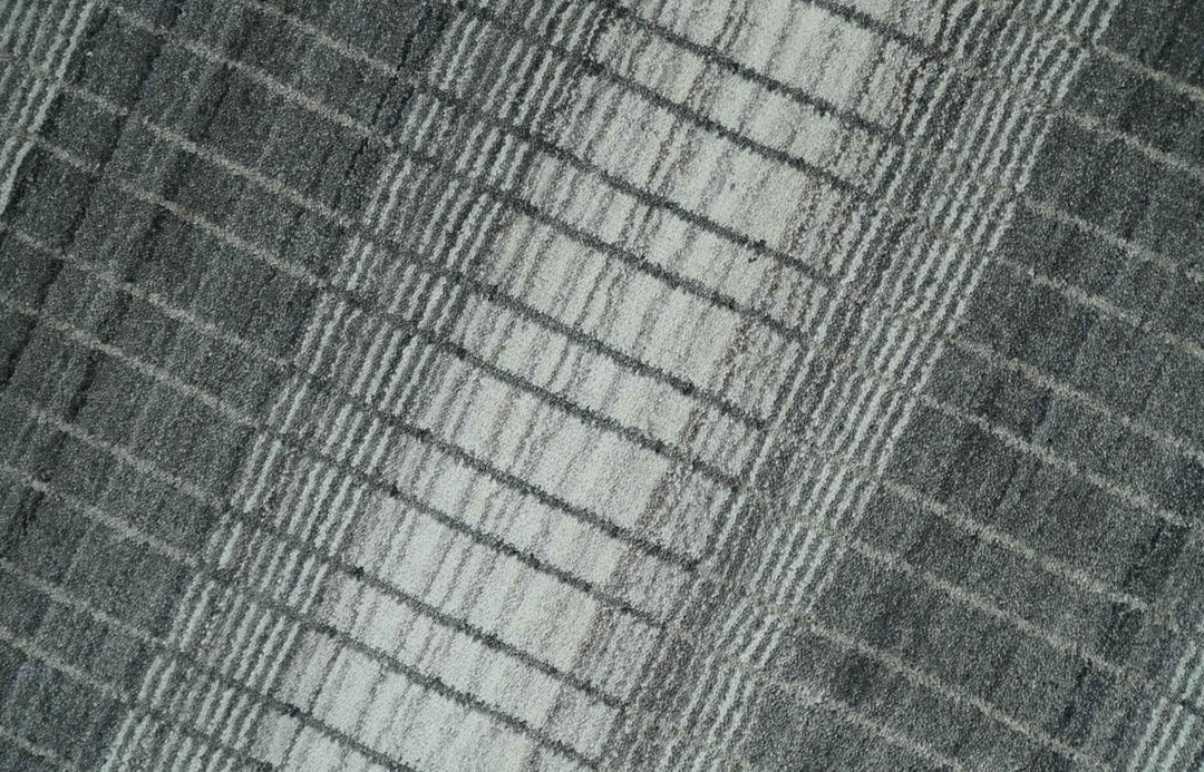 Modern 8x10 Hand Made Stripes Ivory, Gray and Brown Scandinavian Blended Wool Flatwoven Area Rug | KE23 - The Rug Decor