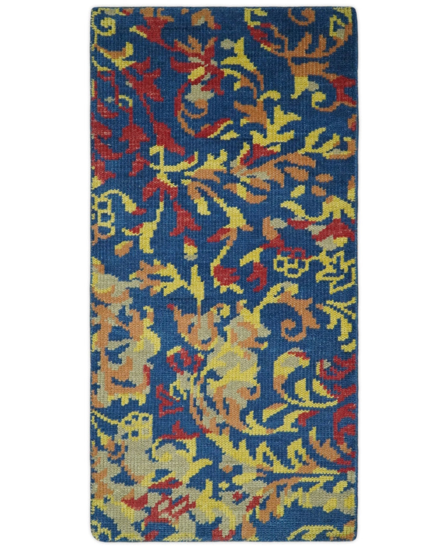 Modern Abstract 2x4 Blue, Red and Gold Hand Knotted Entryway Wool Area Rug | TRD3379124 - The Rug Decor
