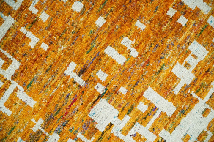 Modern Abstract 5.5x8.5 Gold and Ivory Recycled Art Silk Area Rug - The Rug Decor