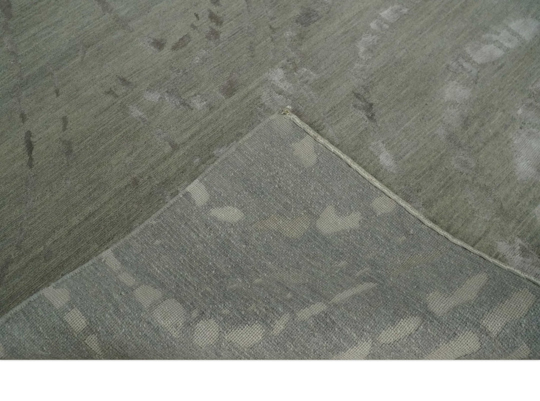 Modern Abstract 5x7 Olive and Gray Hand Knotted Wool and Silk Area Rug - The Rug Decor