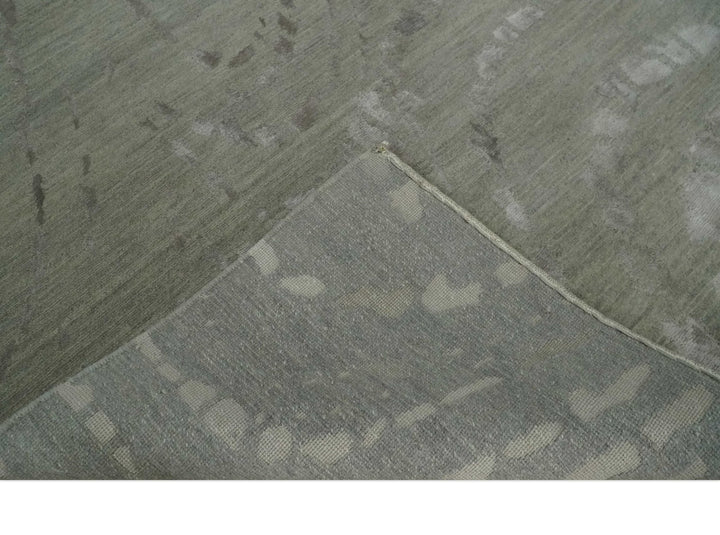 Modern Abstract 5x7 Olive and Gray Hand Knotted Wool and Silk Area Rug - The Rug Decor