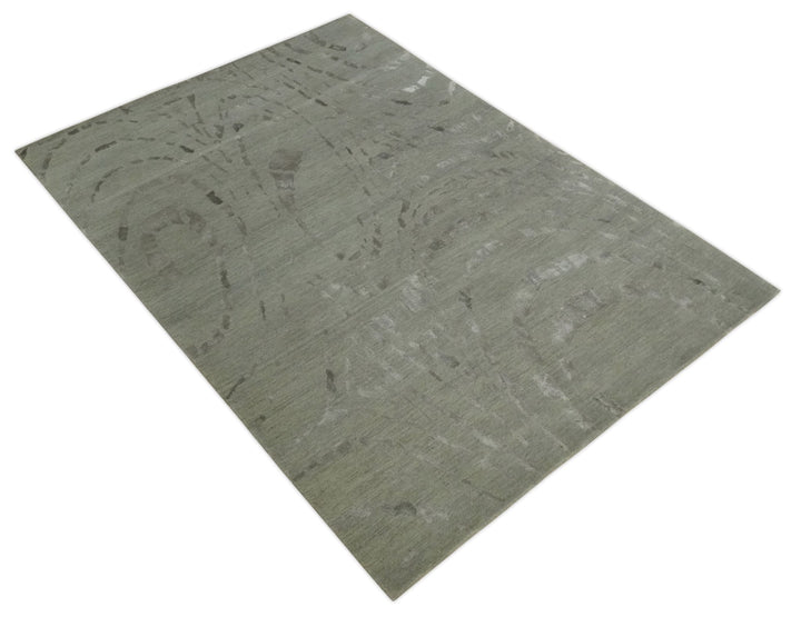 Modern Abstract 5x7 Olive and Gray Hand Knotted Wool and Silk Area Rug - The Rug Decor