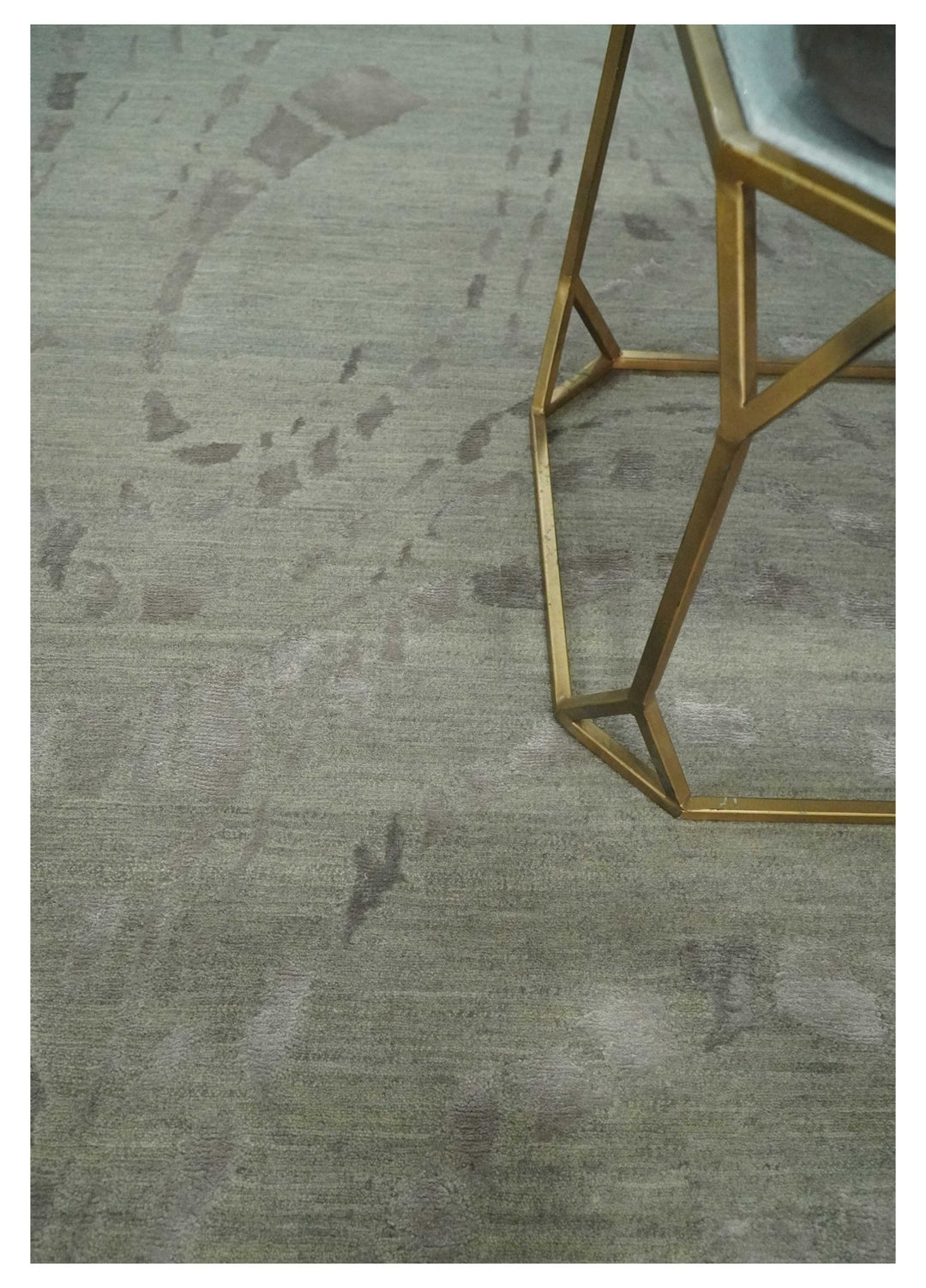 Modern Abstract 5x7 Olive and Gray Hand Knotted Wool and Silk Area Rug - The Rug Decor