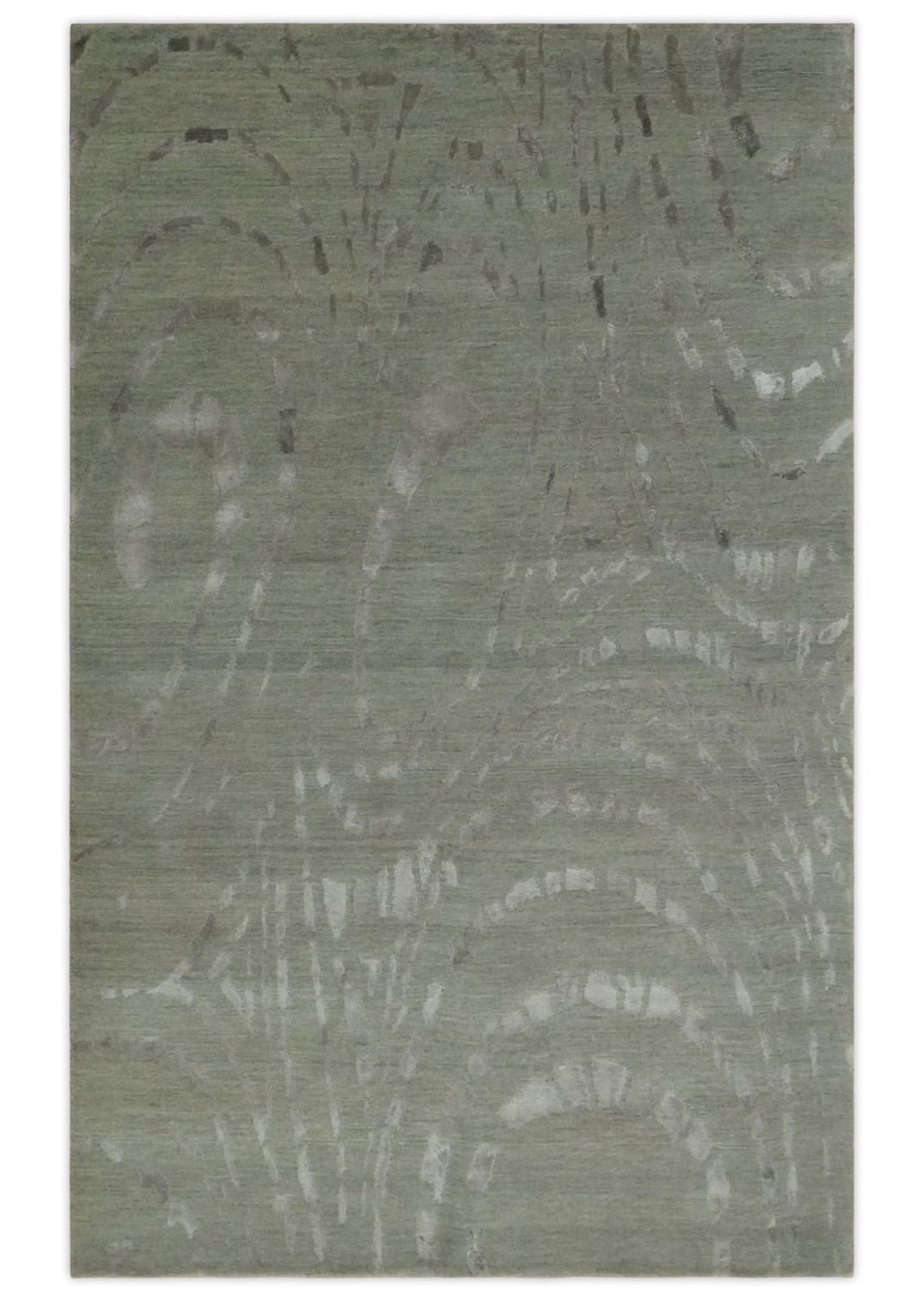 Modern Abstract 5x7 Olive and Gray Hand Knotted Wool and Silk Area Rug - The Rug Decor