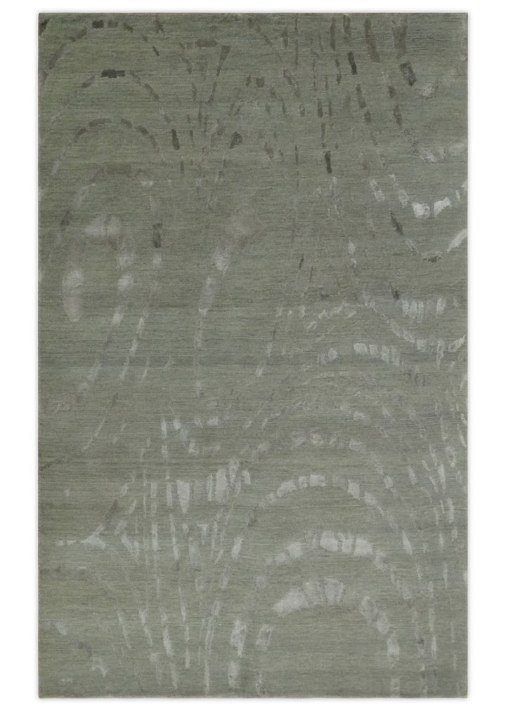 Modern Abstract 5x7 Olive and Gray Hand Knotted Wool and Silk Area Rug - The Rug Decor