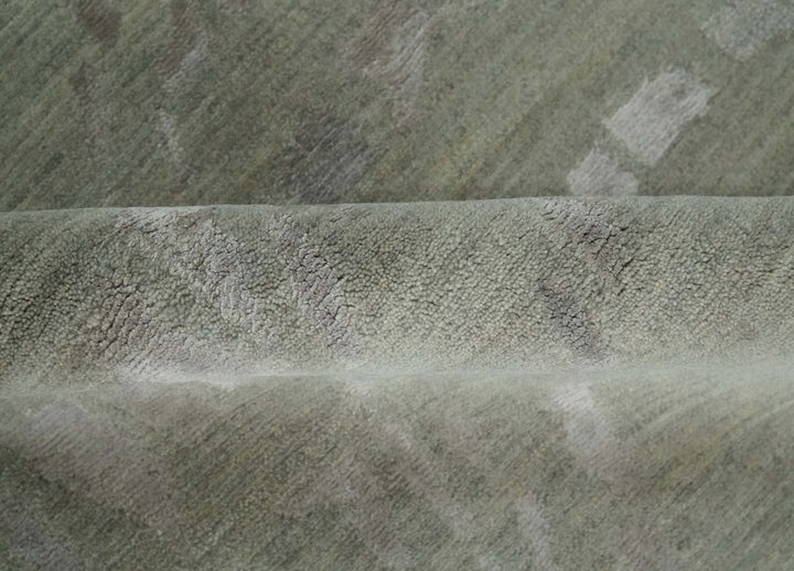 Modern Abstract 5x7 Olive and Gray Hand Knotted Wool and Silk Area Rug - The Rug Decor
