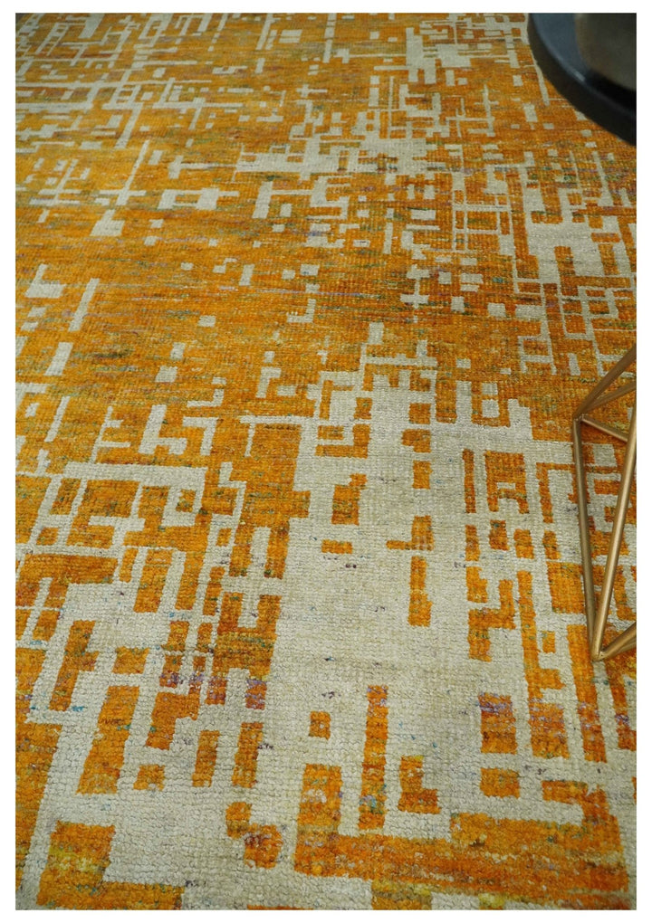 Modern Abstract 6x9 Gold and Ivory Recycled Art Silk Area Rug - The Rug Decor